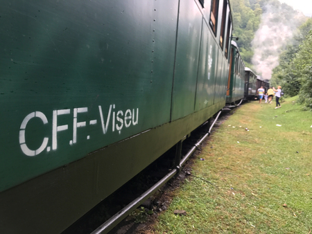 Viseu de Sus, Romania - August 6, 2017: Mocanita steam train going into the mountains of Maramuresのeditorial素材