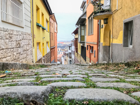 Cobblestone street in Budapest, Hungaryの写真素材