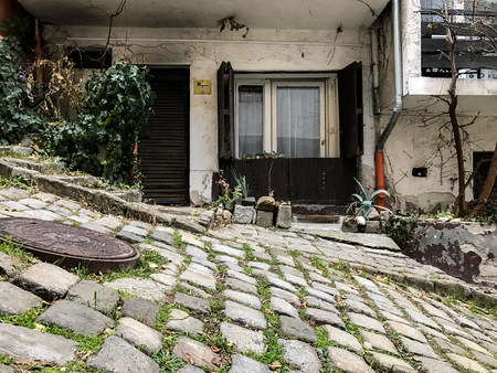 Cobblestone street in Budapest, Hungaryの写真素材