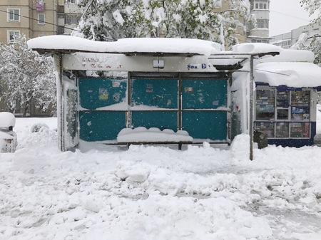 Chisinau, Moldova - April 21, 2017: Heavey snowfall hits Chisinau in the middle of springのeditorial素材