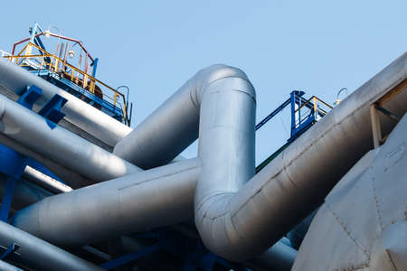 Steel pipes at the plant for processing and production of chemical products