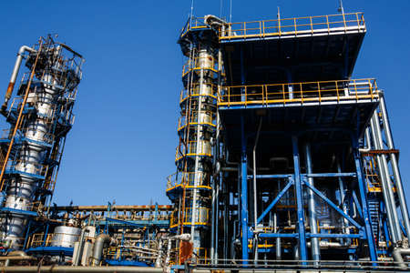 Steel pipes at the plant for processing and production of chemical productsの写真素材