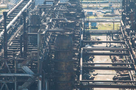 Steel pipes at the plant for processing and production of chemical productsの写真素材