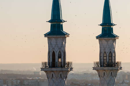 Image of Kul Sharif mosque. Kazan city, Tatarstan, Russia. Beautiful and sophisticated mosque in sunset light.の写真素材