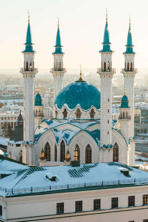 Image of Kul Sharif mosque. Kazan city, Tatarstan, Russia. Beautiful and sophisticated mosque in sunset light.の写真素材