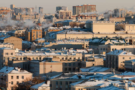 ecological catastrophy. smoke from the pipes of the city centerの写真素材
