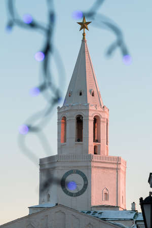 View of the ancient walls and Spasskaya tower of the Kazan Kremlin, Republic of Tatarstan, Russia.の写真素材