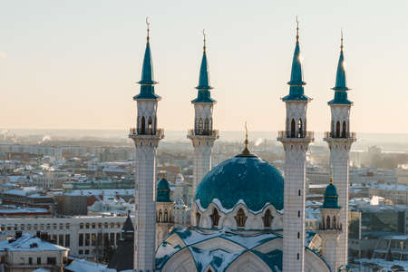 city landscape in sunny and foggy weather in a Russian major cityの写真素材