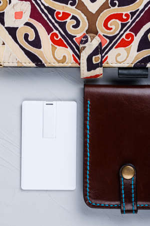 Business card blank, notepad, mobile phone, vallet, smart watch, notebook, mini food basket and pen...
