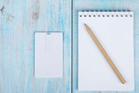white bussines card, name card, usb flash memory card mock up design. workspace