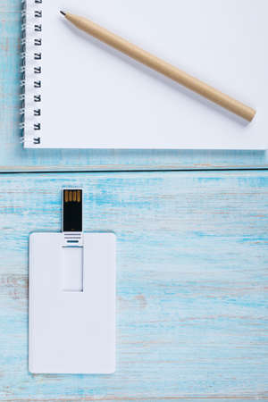 white bussines card, name card, usb flash memory card mock up design. workspace