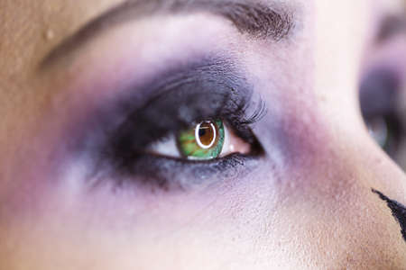 Close up of beautiful female eye with makeup. halloween. skeletonの写真素材
