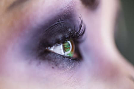 Close up of beautiful female eye with makeup. halloween. skeletonの写真素材