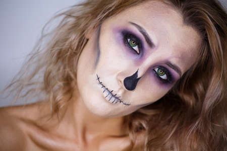 halloween bright make up. close up photo.の写真素材