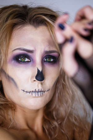 halloween bright make up. close up photo.の写真素材