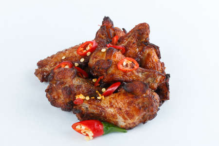 Chicken food isolated on white. Fried chicken on white backgroundの写真素材