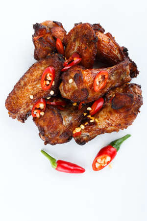 Chicken food isolated on white. Fried chicken on white backgroundの写真素材