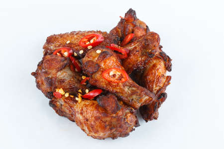 Grilled chicken legs with spices and garlic. Top viewの写真素材