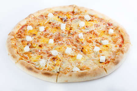 big italian pizza on the white background, isolated. menu photoの写真素材
