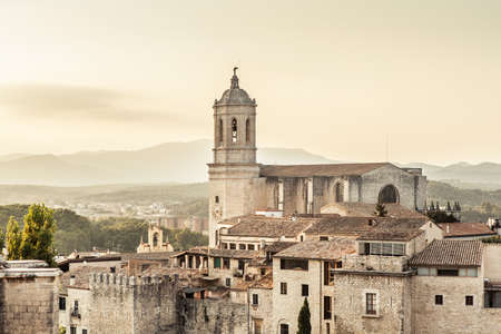 Great view of Girona Cathedral in afternoon.の写真素材