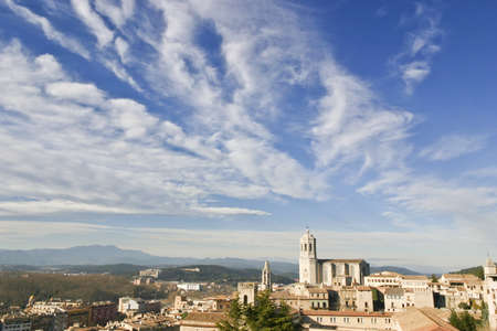 Aerial view of the Girona and his great Cathedral の写真素材