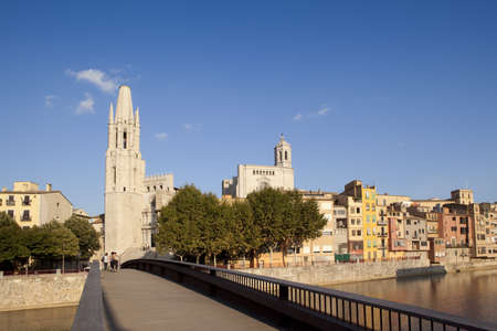 View of the most important buildings of Girona, Girona Cathedral and St Felix Church.の写真素材