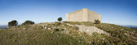 Panorama of the Montgri Castle, at the top of the Mountain of Torroella de Montgri, Costa Brava. Medieval type.のeditorial素材
