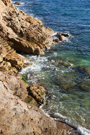 Aerial view of this great Costa Brava cliff in Tossa de Mar village.の写真素材
