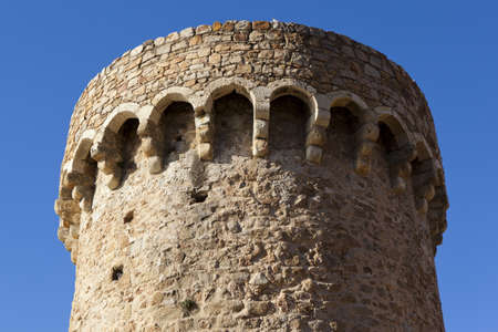 Detail of the Tower of the Tossa de Mar Castle, in Costa Brava, Girona.のeditorial素材