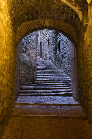 Street of Girona jewish neighborhood, one of the best conserved jewish quarter of Spain.の写真素材