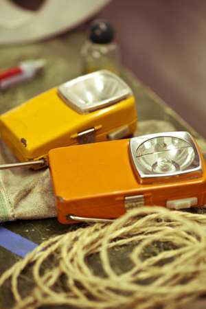 Two old vintage usher's lantern.の写真素材