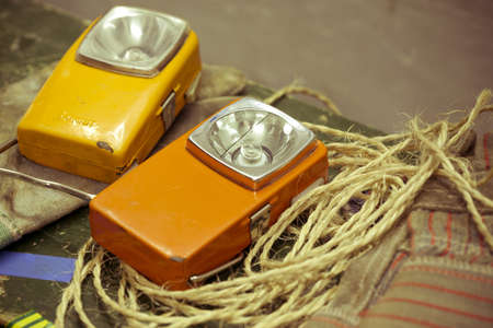 Two old vintage usher's lantern.の写真素材