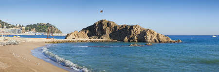 Panorama of the "Sa Palomera" Beach in Blanes, the start point of the Costa Brava, Girona.の写真素材