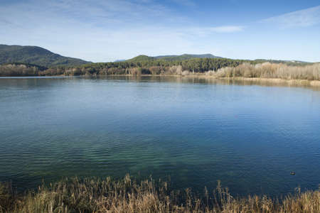 Great view of Banyoles Lake from a pathway balcony.の写真素材