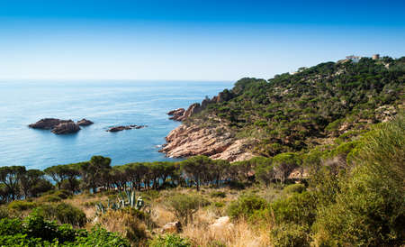View of S'AgarÃ³, small village of Costa Brava from "CamÃ­ de Ronda" a small pathway near the sea, Girona.の写真素材