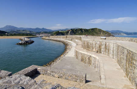 View of Zumaia breakwater, a nice village of Euskadi, Spain.の写真素材