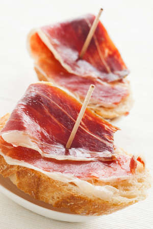 Jabugo ham tapas. First quality of spanish ham.の写真素材
