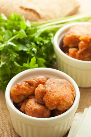 Homemade cod fish fritters, ready to eat.の写真素材