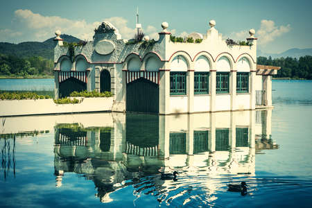 Landscape about Banyoles famous Lake, with vintage colors.のeditorial素材