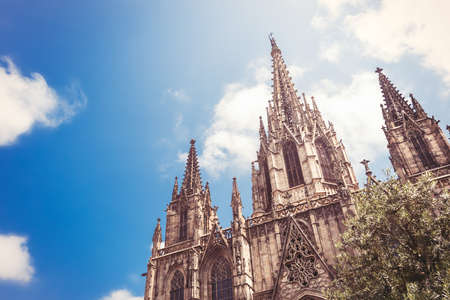 View of the Barcelona gothic Catedral called  Santa Eulalia  or  Santa Creu   Builded between XIII and XV century の写真素材