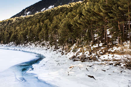 Frozen lake of Engolasters, Andorra.の写真素材
