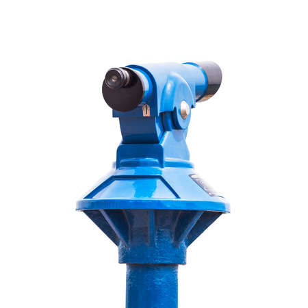 Blue tourist binoculars isolated on white background.の写真素材