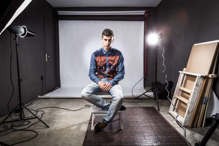 Young boy in a studio photoshootの写真素材