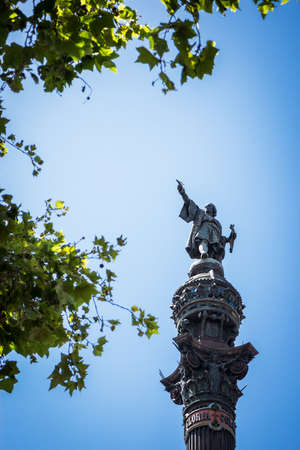 Statue of Cristobal Colon in Barcelona.のeditorial素材