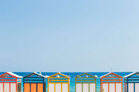 Typical beach houses in Sagaro, Costa Brava.の写真素材