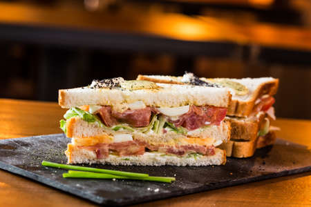 Great smoked salmon sandwich in a pub, ready to eat.の写真素材