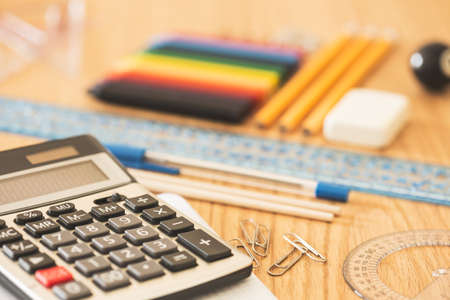 Top view of some school supplies, ready to back to school.