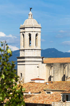 Landscape of Girona with the great Girona Cathedral.の写真素材