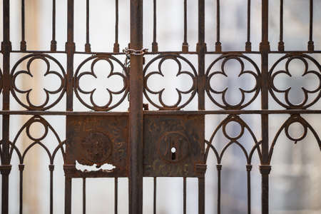 Old steel fence door detail.