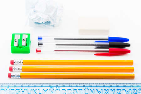 School supplies isolated on white background.の写真素材
